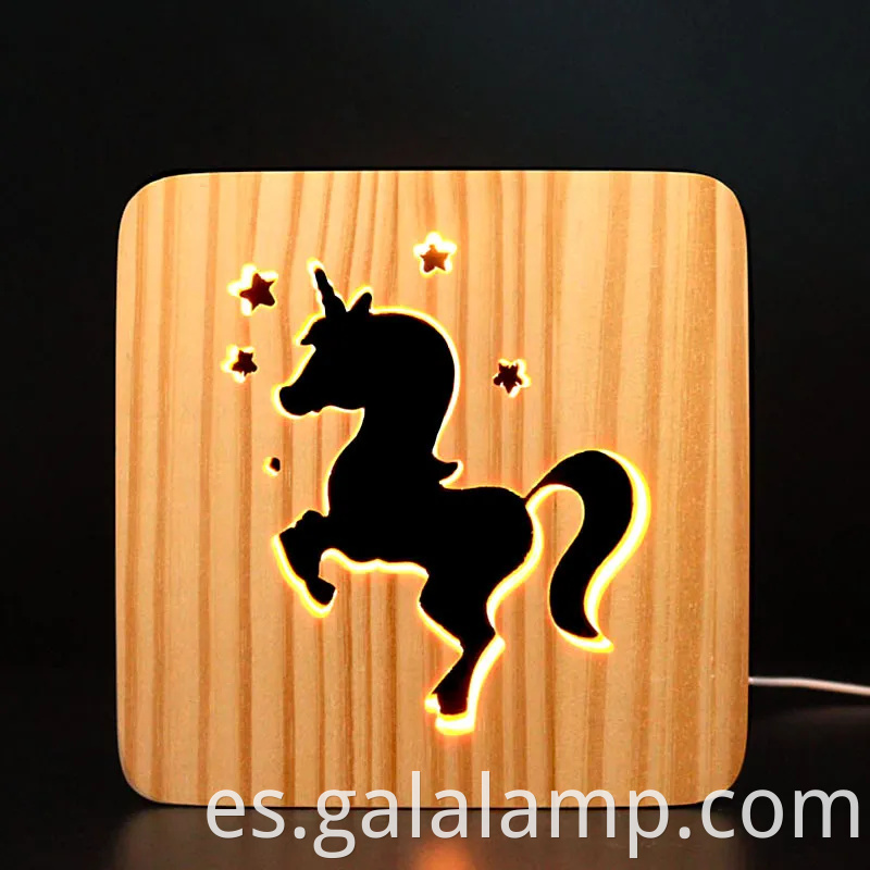 Luz de noche 3D creativa, tallado hueco de madera maciza, lámpara de escritorio LED